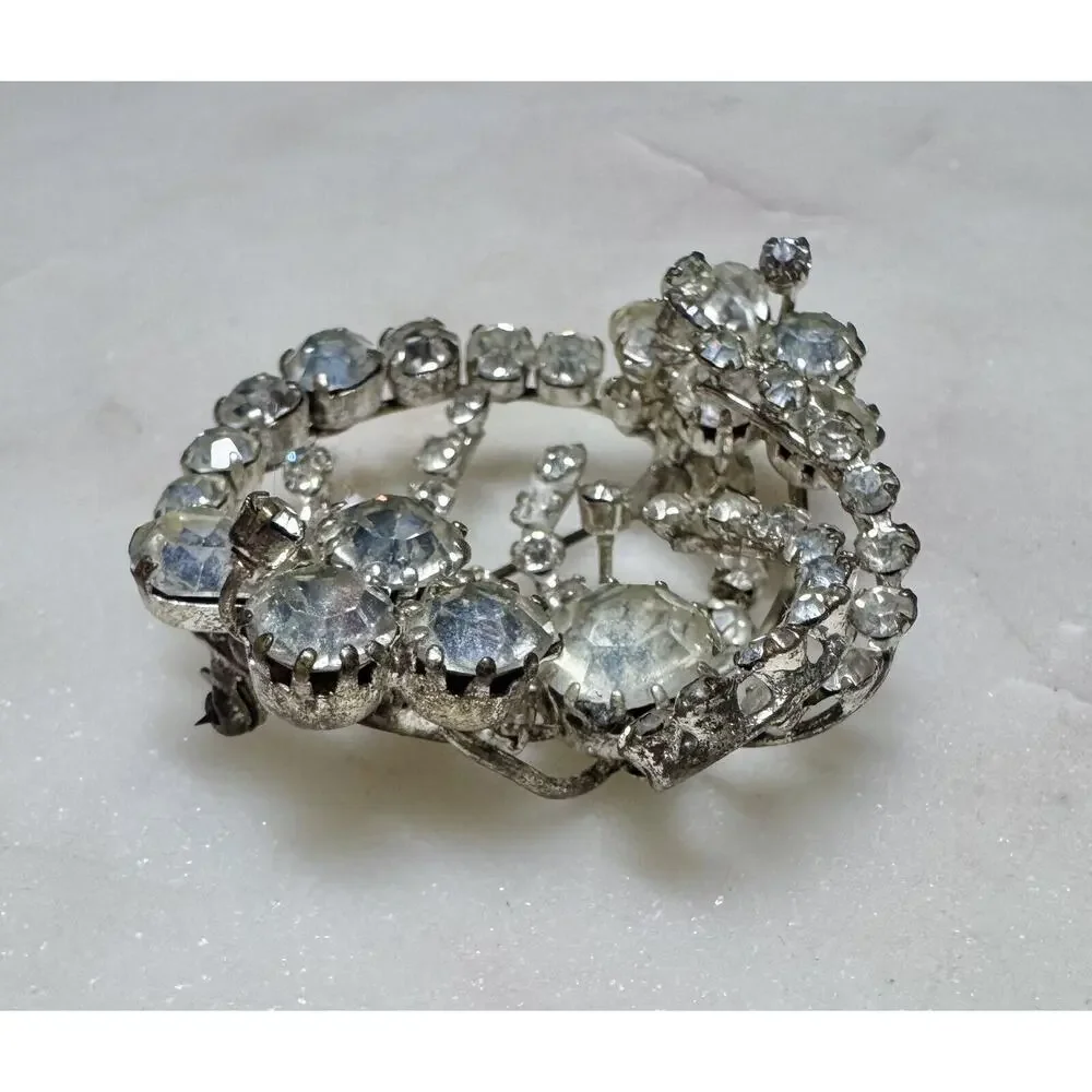 Vintage Austria Silver Tone Dimensional Rhinestone Brooch Estate Jewelry - Picture 3 of 7